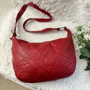 FURLA Red Chevron Leather Crossbody Shouder‎ Saddle Bag size medium